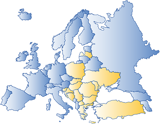 Picture of the map of Europe, featuring the 15 countries involved in the D-LoT project