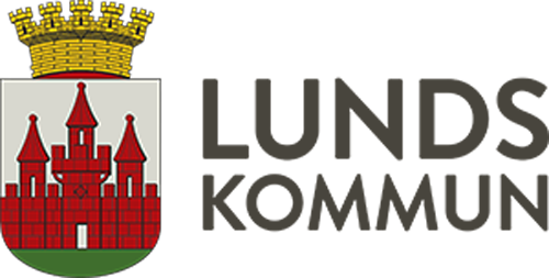Lunds Kommun logo is simple fonts design with a crest of a red castle wearing a golden crown to the left